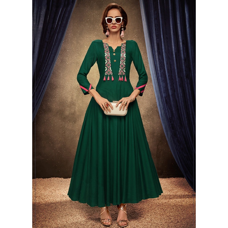 Green Readymade Rayon Gown - JD986584635