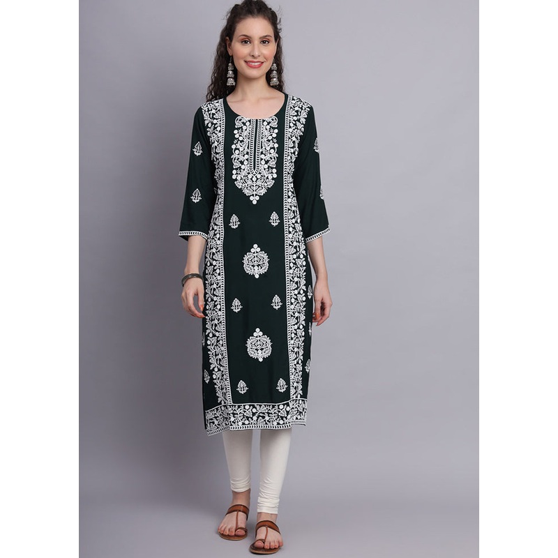 Green Readymade Rayon Kurti - JD986584626