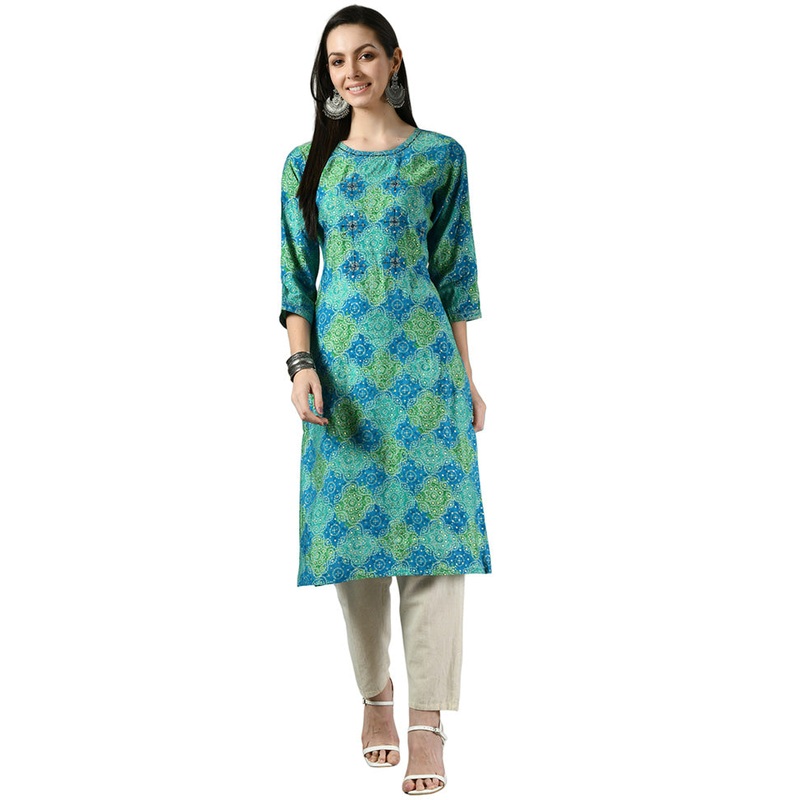 Green Readymade Rayon Kurti - JD986584628