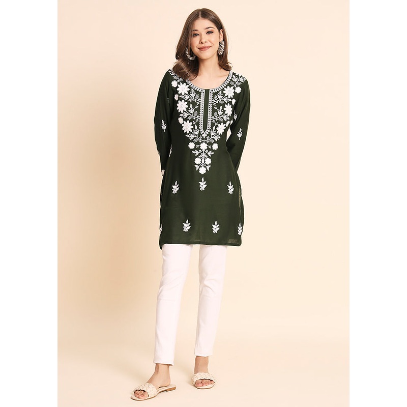 Green Readymade Rayon Kurti - JD986584631