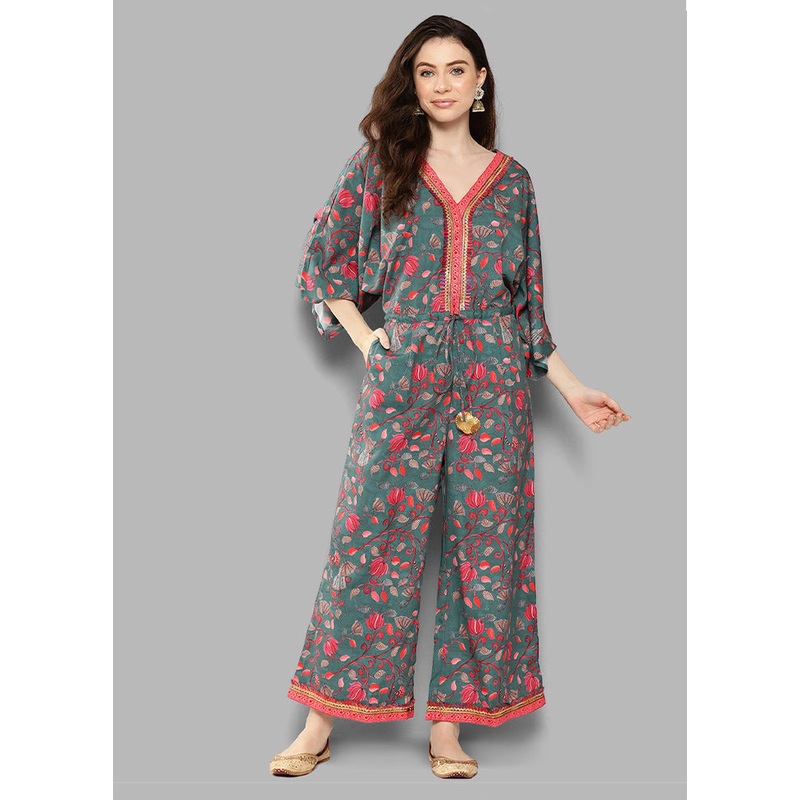 Green Readymade Silk Jumpsuit - JD986584623
