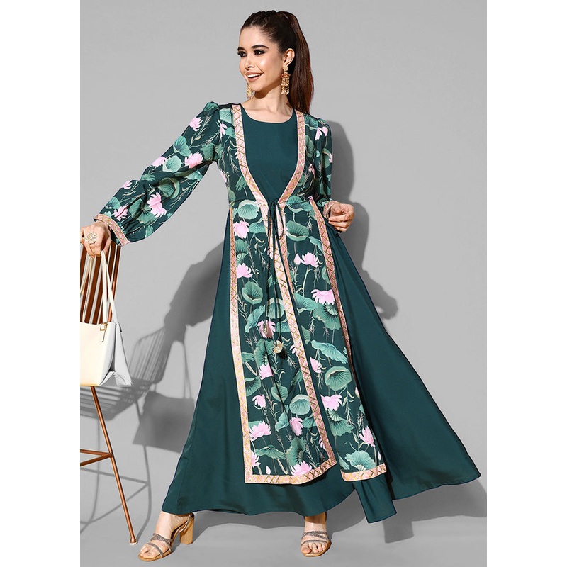 Green Readymade Silk Kurti - JD986584622