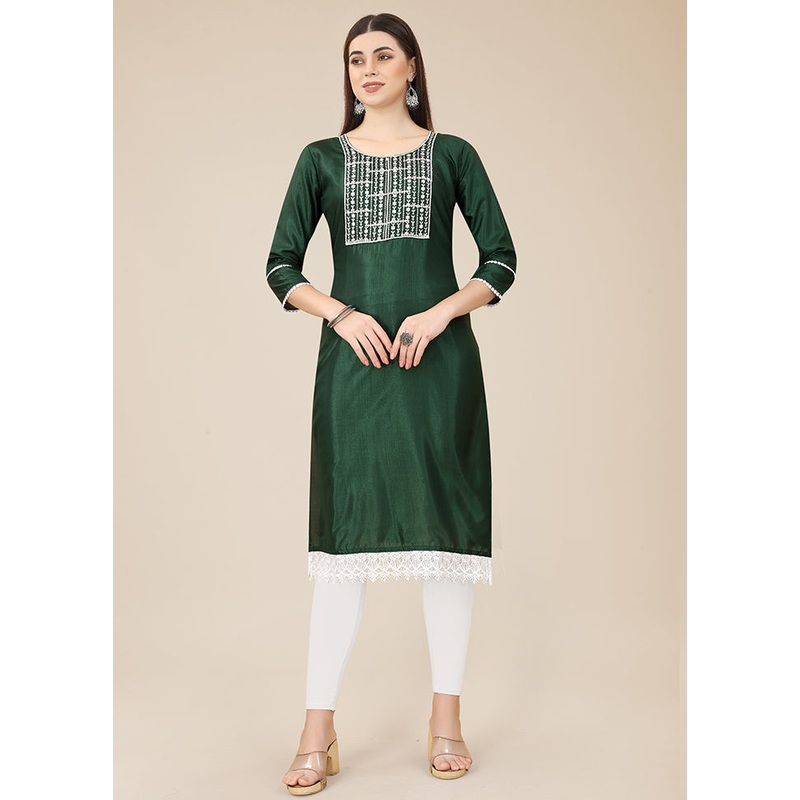Green Readymade Silk Long Kurti - JD986584621