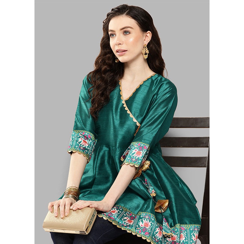 Green Readymade Silk Tunic - JD986584620