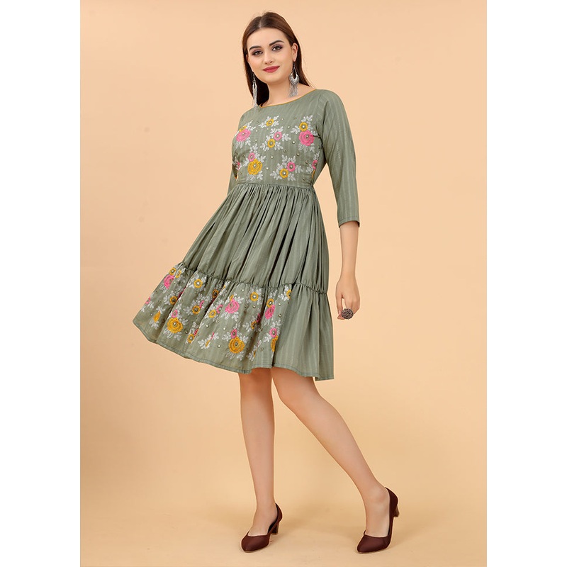 Green Readymade Viscose Dress - JD986584617