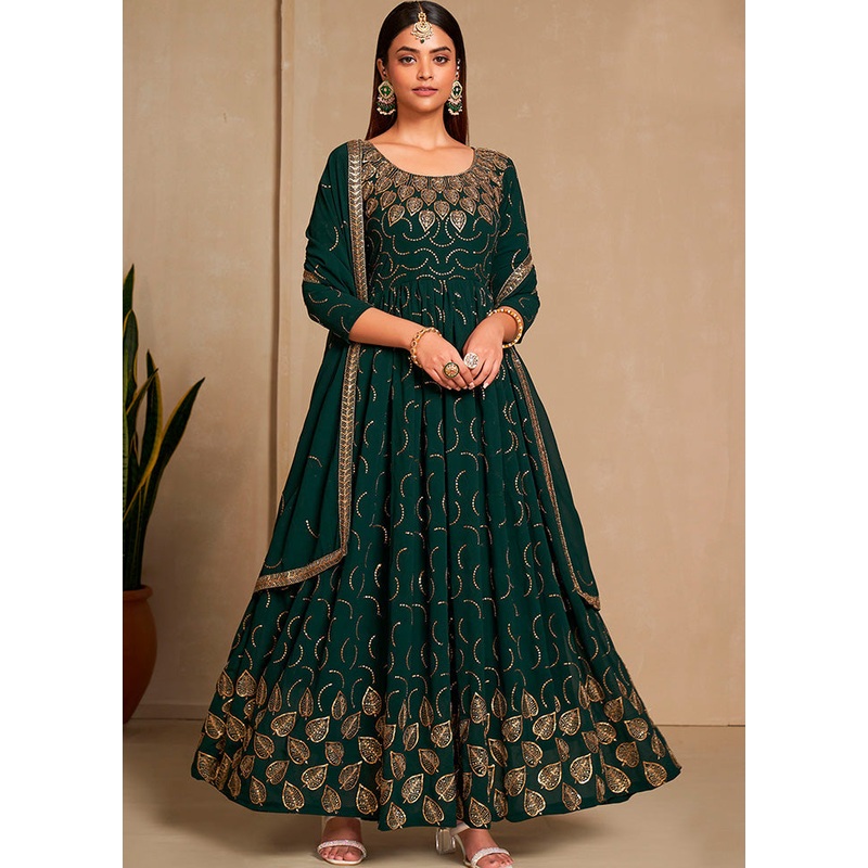 Green Semi Stitched Georgette Indian Dress - JD986584616