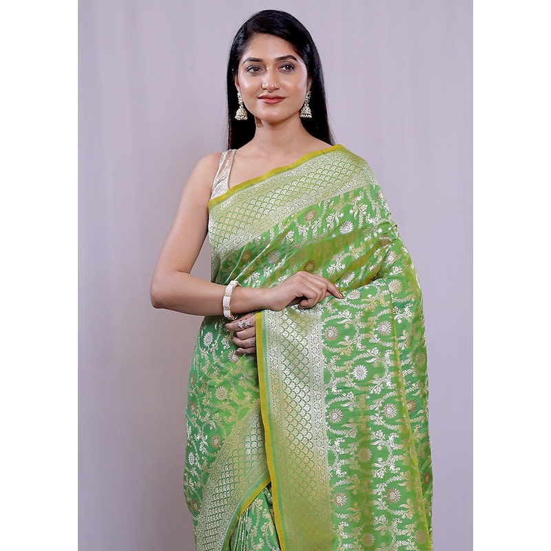 Green Uppada Silk Saree With Blouse Piece - JD986584707