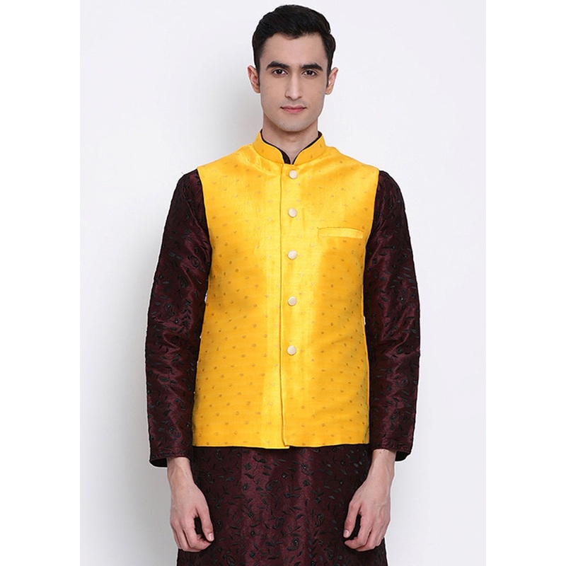Mustard Polka Dots Silk Jacket - JD986584718