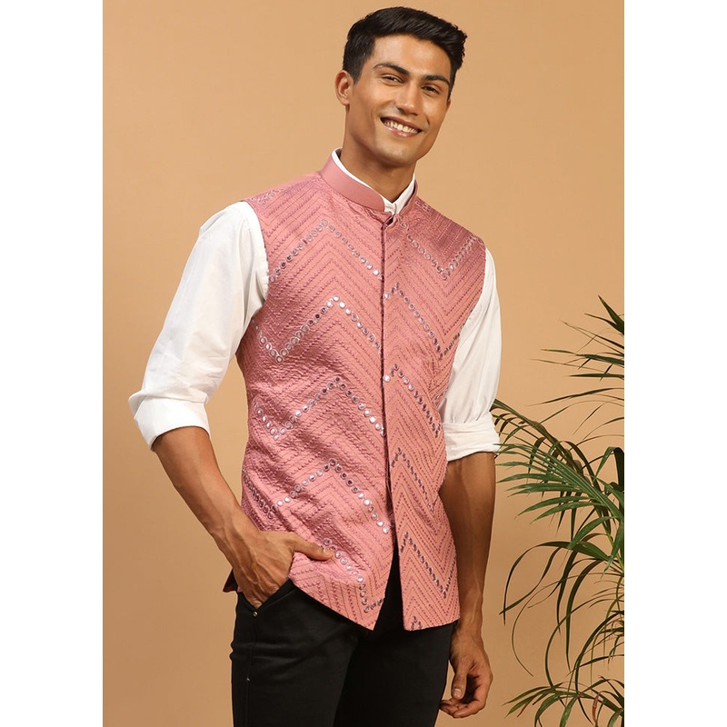 Online Pink Silk Nehru Jacket - JD986584741