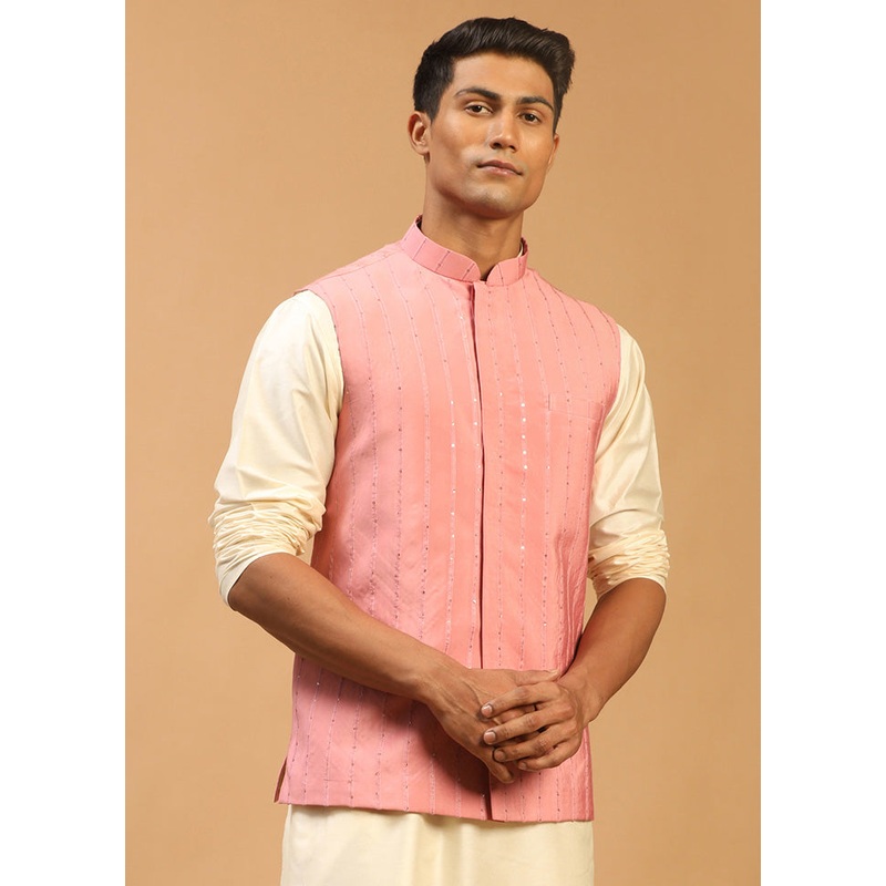 Pink Cotton Nehru Jacket - JD986584735