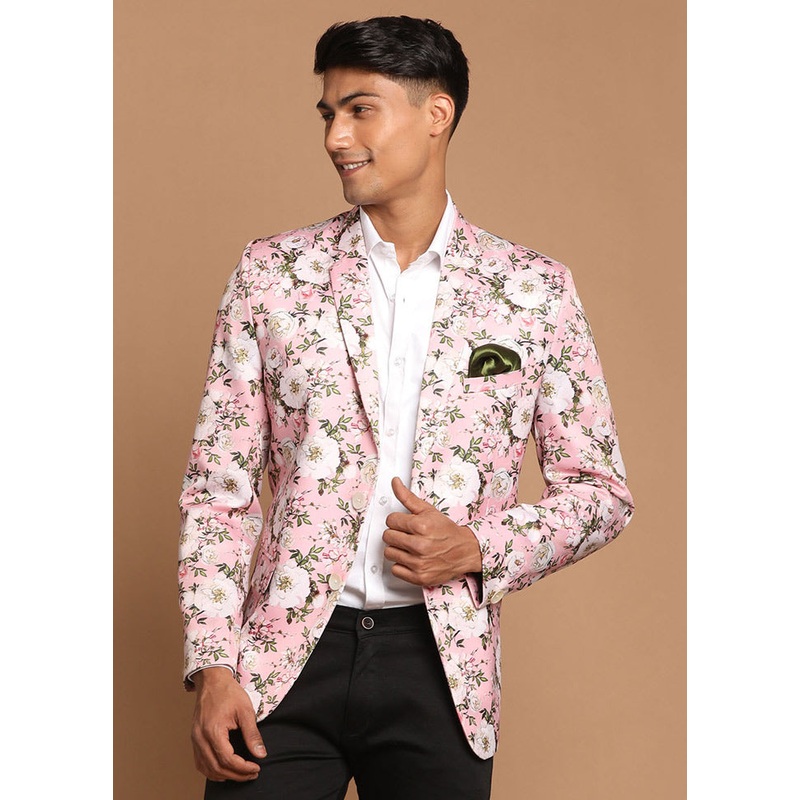 Pink Dupion Silk Printed Blazer - JD986584755