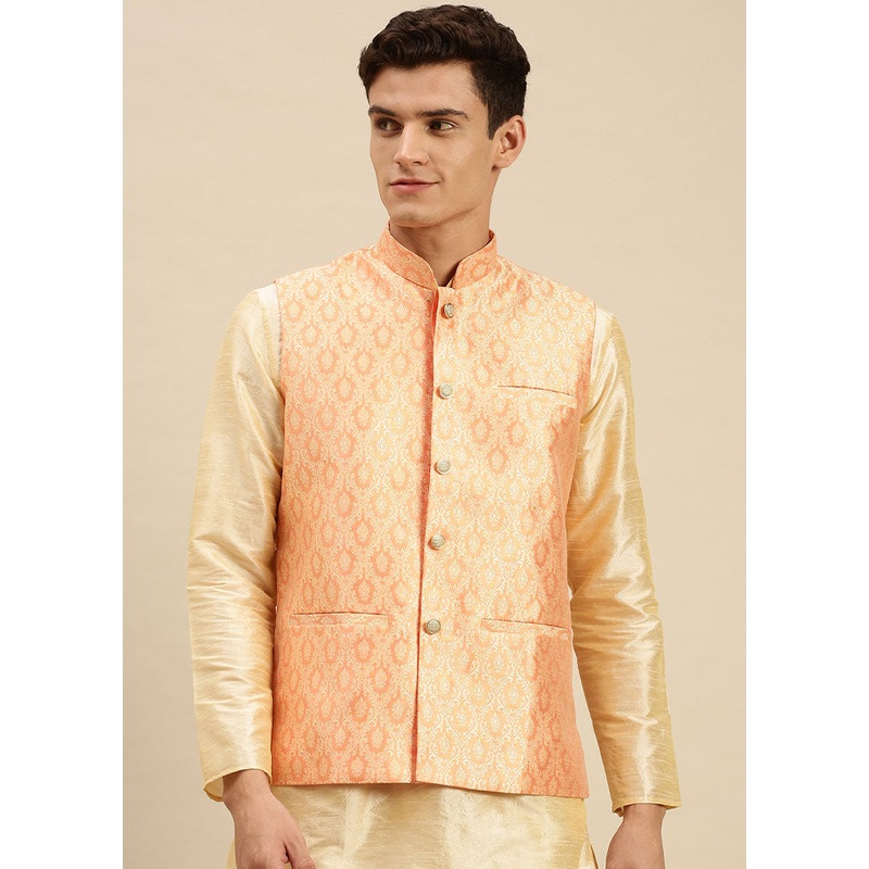 Pink Silk Printed Ethnic Jacket - JD986584728