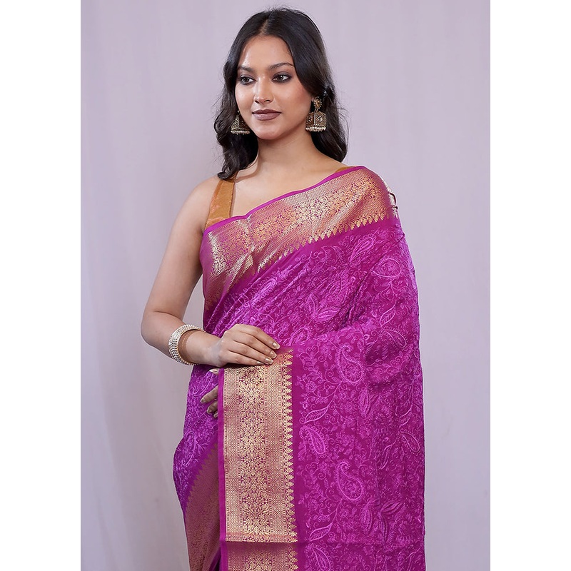 Purple Dupion Silk Saree With Blouse Piece - JD986584710