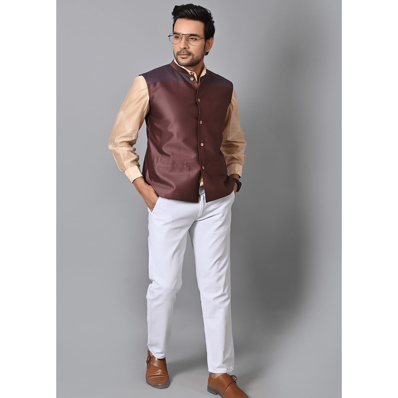 Purple Silk Solid Ethnic Jacket - JD986584721