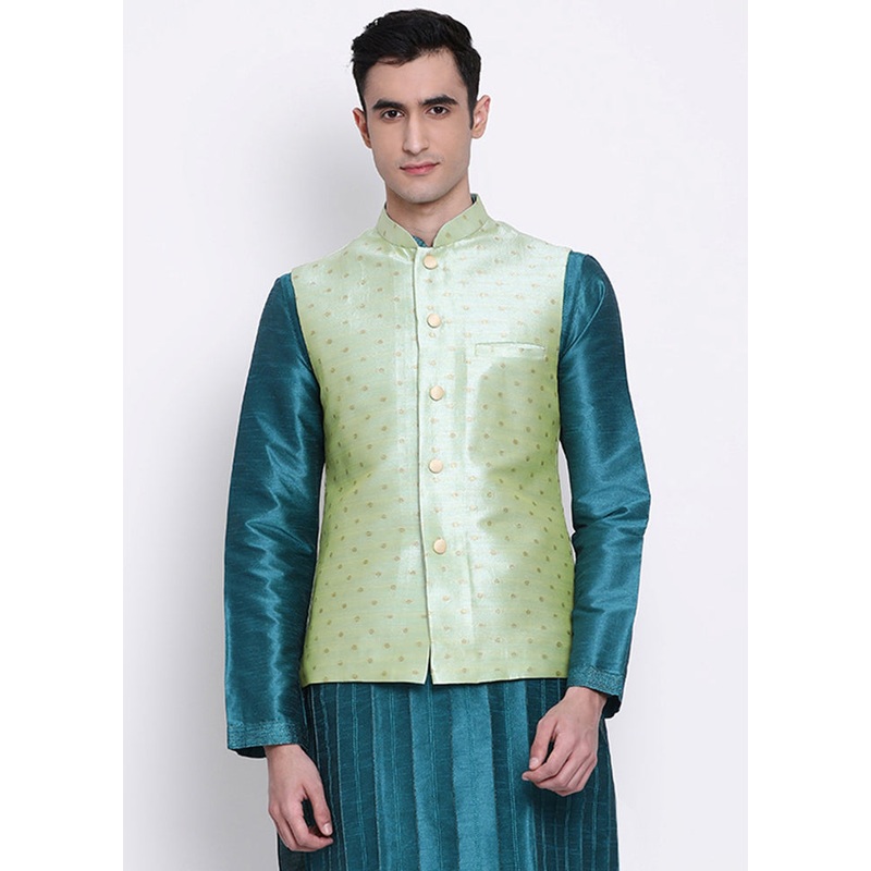 Sea Green Polka Dots Silk Jacket - JD986584719