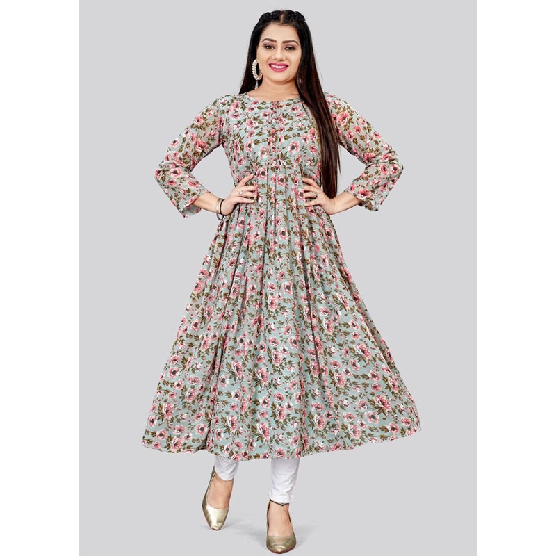 Grey Readymade Cotton Long Kurti - JD986584611