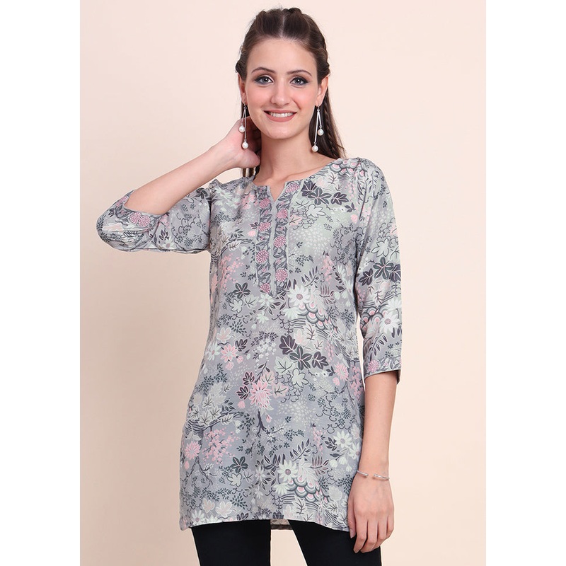 Grey Readymade Cotton Short Kurti - JD986584610