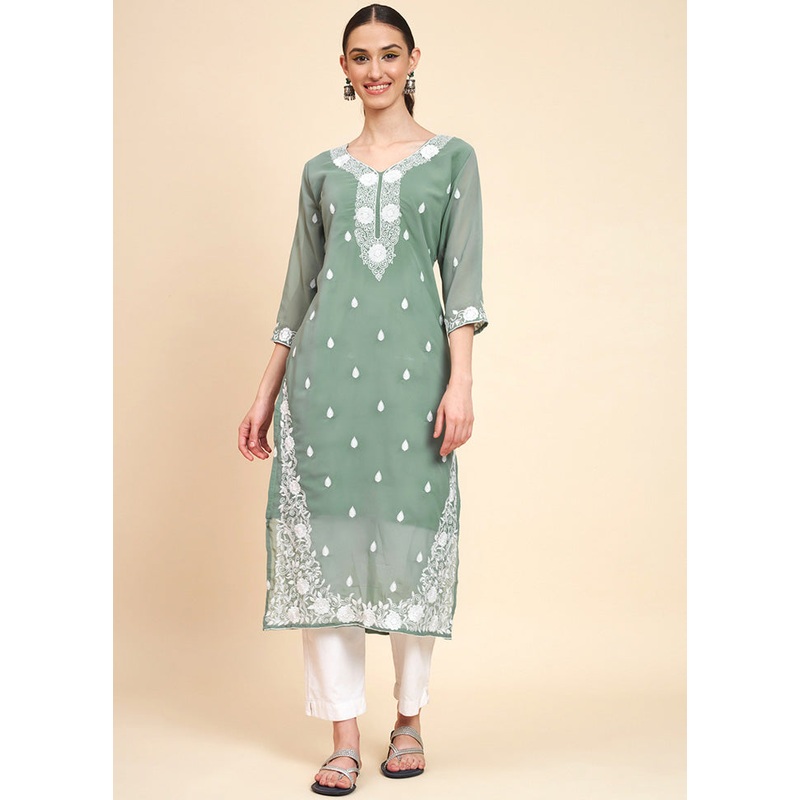 Grey Readymade Georgette Kurti - JD986584609