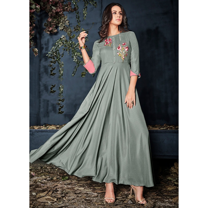 Grey Readymade Rayon Gown - JD986584607