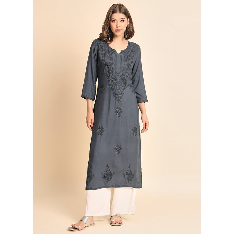 Grey Readymade Rayon Kurti - JD986584604