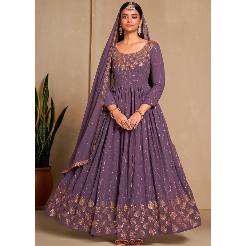 Lavender Georgette Indian Dress - JD986584597