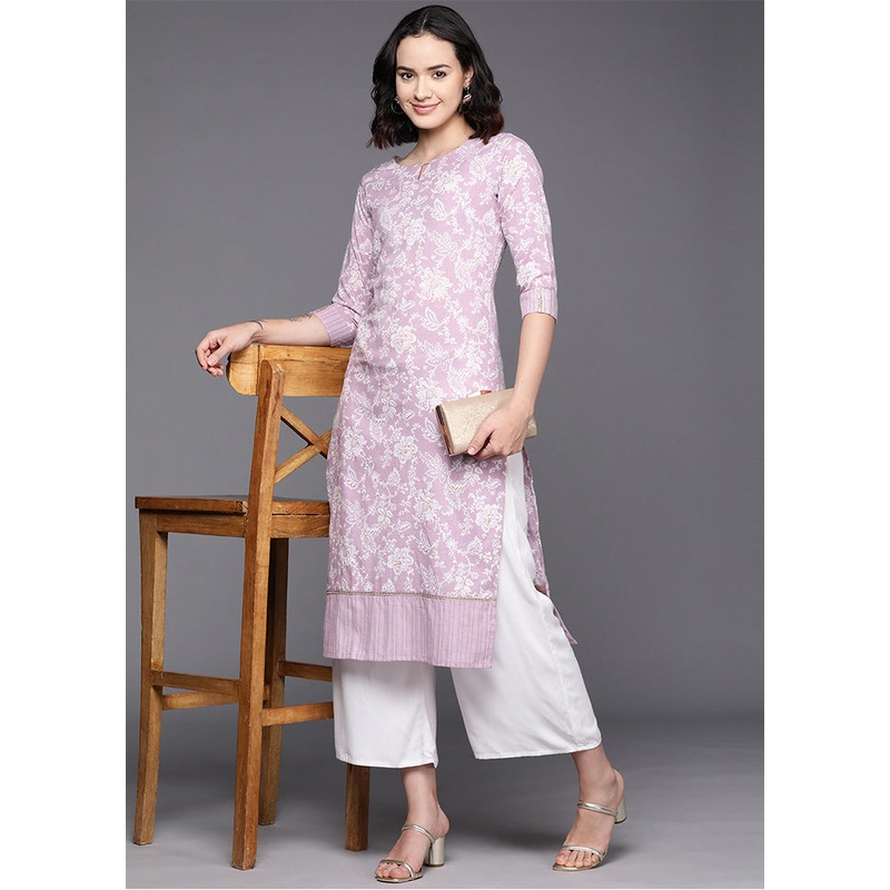 Lavender Readymade Cotton Kurti - JD986584596