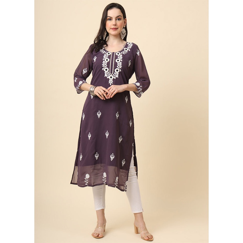 Lavender Readymade Georgette Short Top - JD986584595