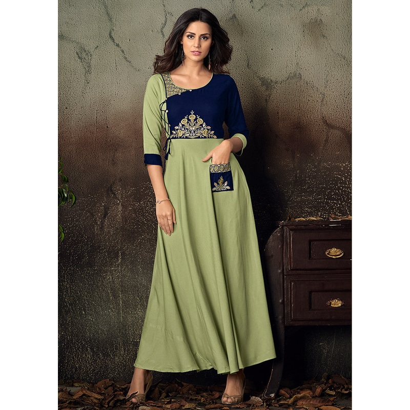 Light Green Readymade Rayon Gown - JD986584592