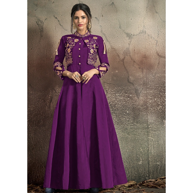 Light Purple Readymade Silk Gown - JD986584591