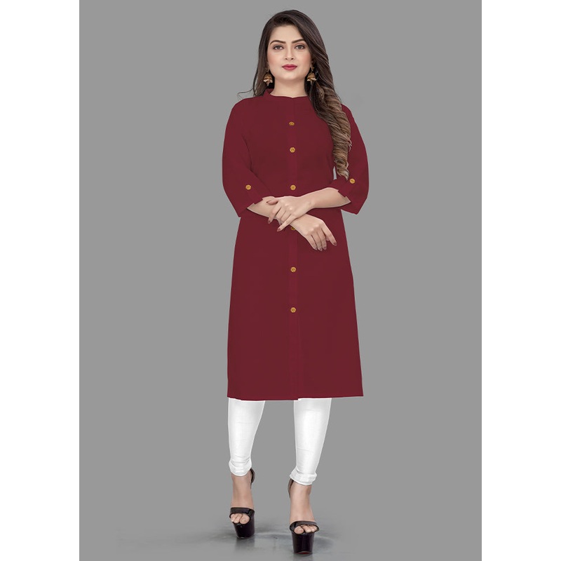 Maroon Readymade Cotton Kurti - JD986584590