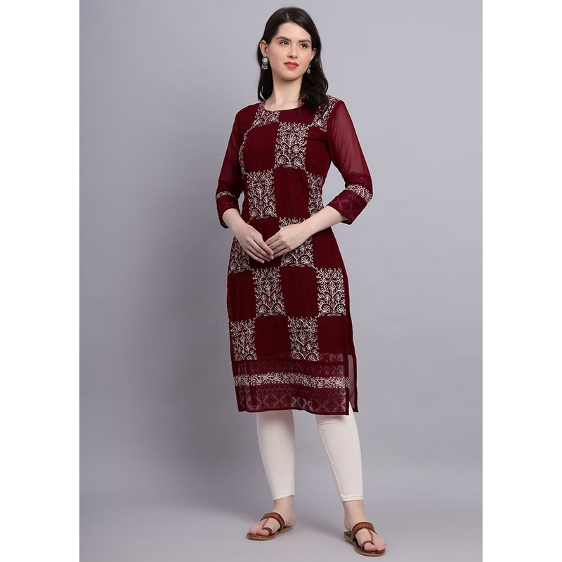 Maroon Readymade Georgette Kurti - JD986584585