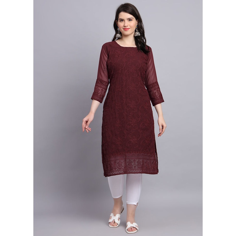 Maroon Readymade Georgette Kurti - JD986584586