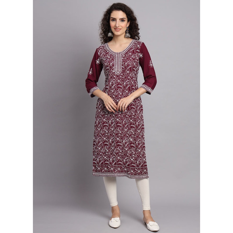 Maroon Readymade Rayon Kurti - JD986584580