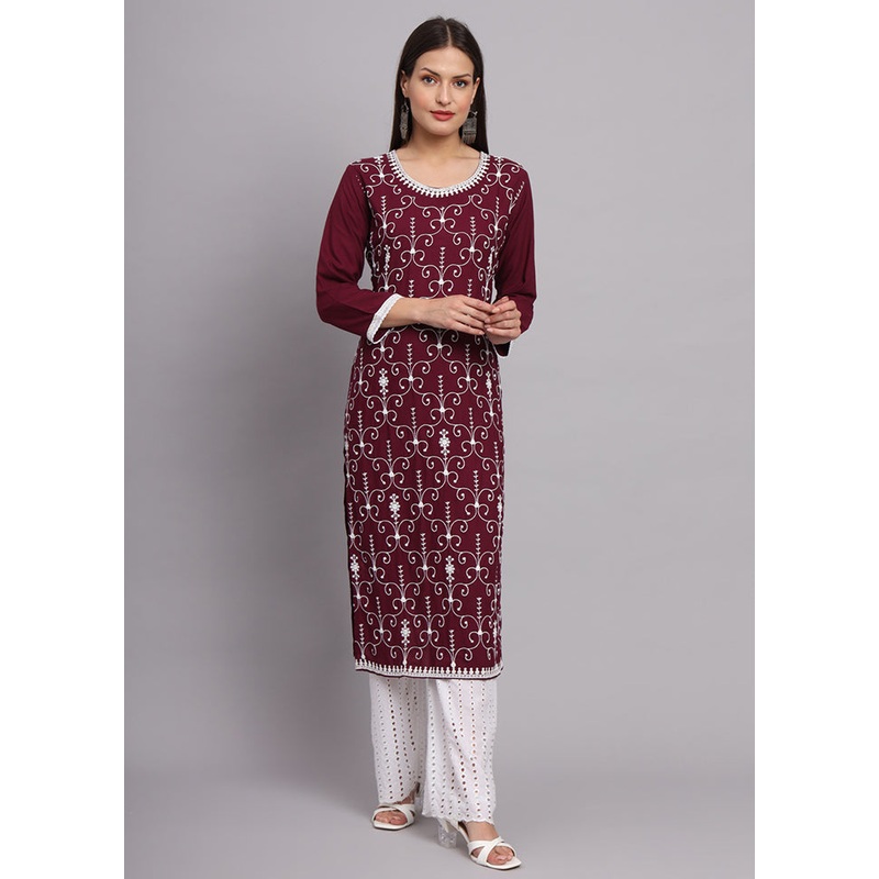 Maroon Readymade Rayon Kurti - JD986584581