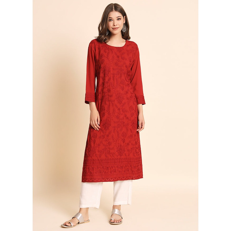 Maroon Readymade Rayon Kurti - JD986584582
