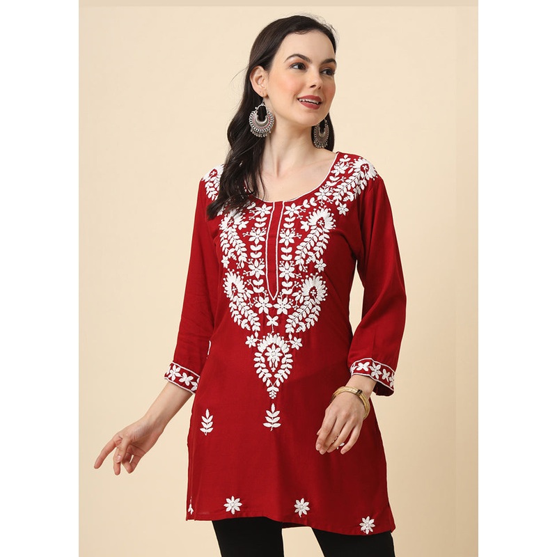 Maroon Readymade Rayon Kurti - JD986584584