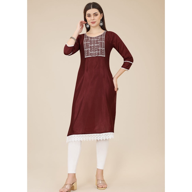 Maroon Readymade Silk Long Kurti - JD986584576