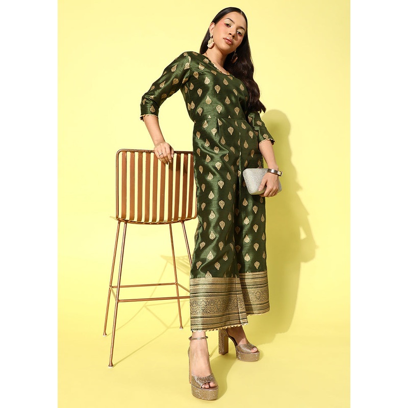 Mehendi Readymade Silk Jumpsuit - JD986584573