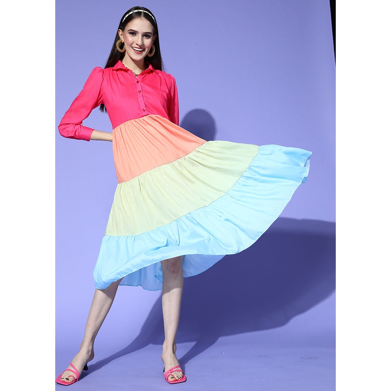 Multicolor Readymade Cotton Indian Dress - JD986584568