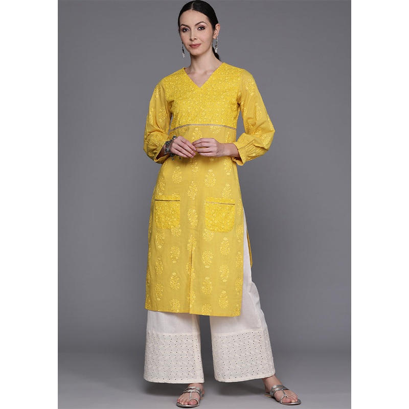 Mustard Readymade Cotton Kurti - JD986584563