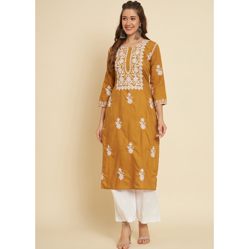 Mustard Readymade Cotton Long Kurti - JD986584562