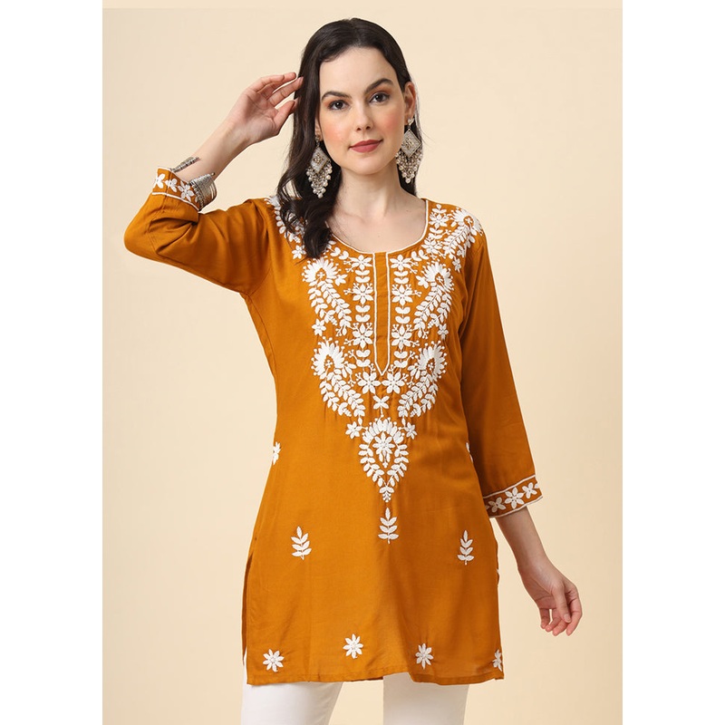 Mustard Readymade Rayon Kurti - JD986584559