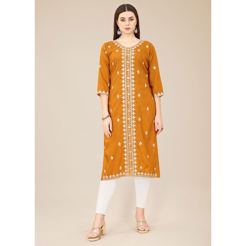 Mustard Readymade Silk Kurti - JD986584558