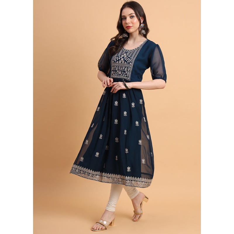 Navy Blue Readymade Georgette Kurti - JD986584553