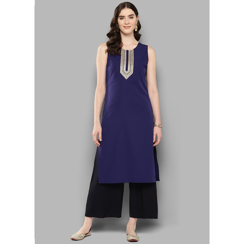Navy Blue Readymade Silk Kurti - JD986584549