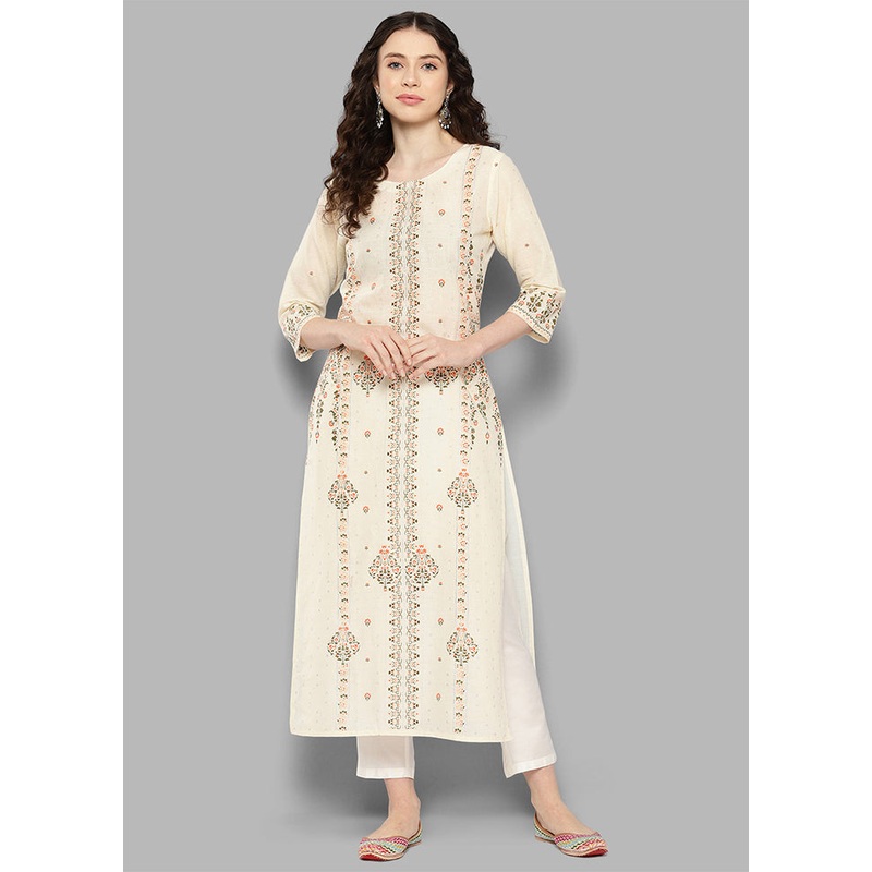 Off White Readymade Cotton Kurti - JD986584547