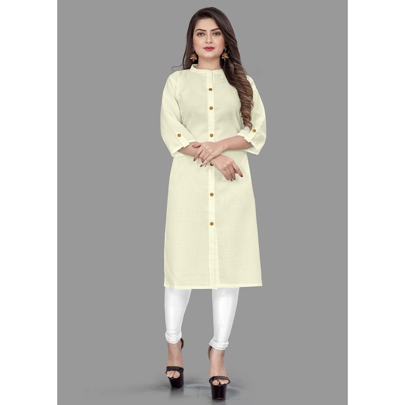 Off White Readymade Cotton Kurti - JD986584548