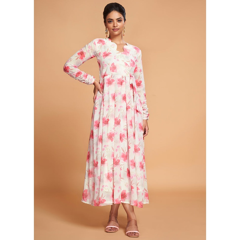 Off White Readymade Georgette Indian Dress - JD986584544
