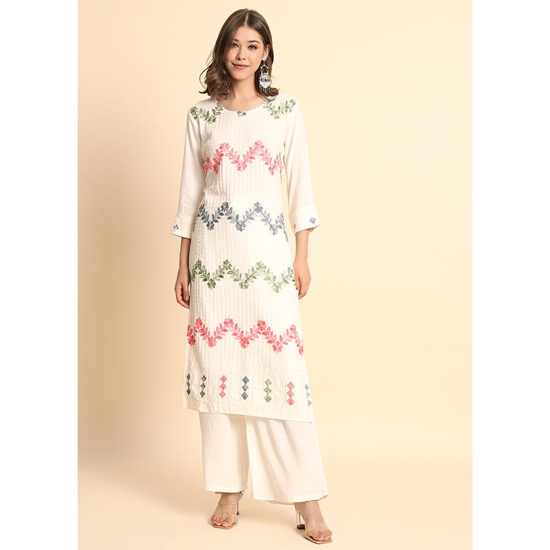 Off White Readymade Rayon Kurti - JD986584541