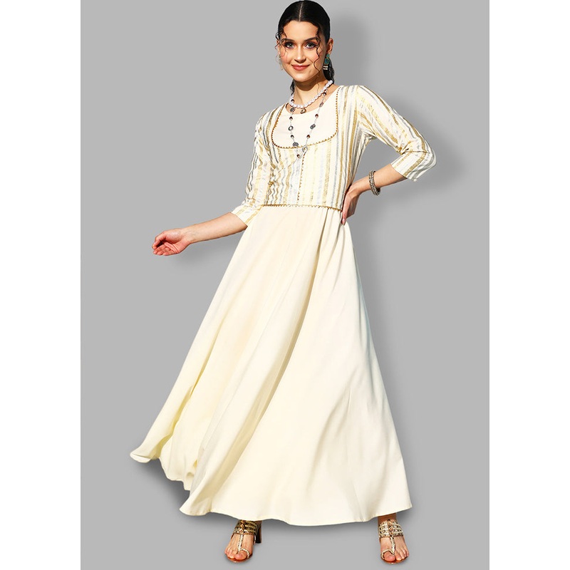 Off White Readymade Silk Kurti - JD986584540